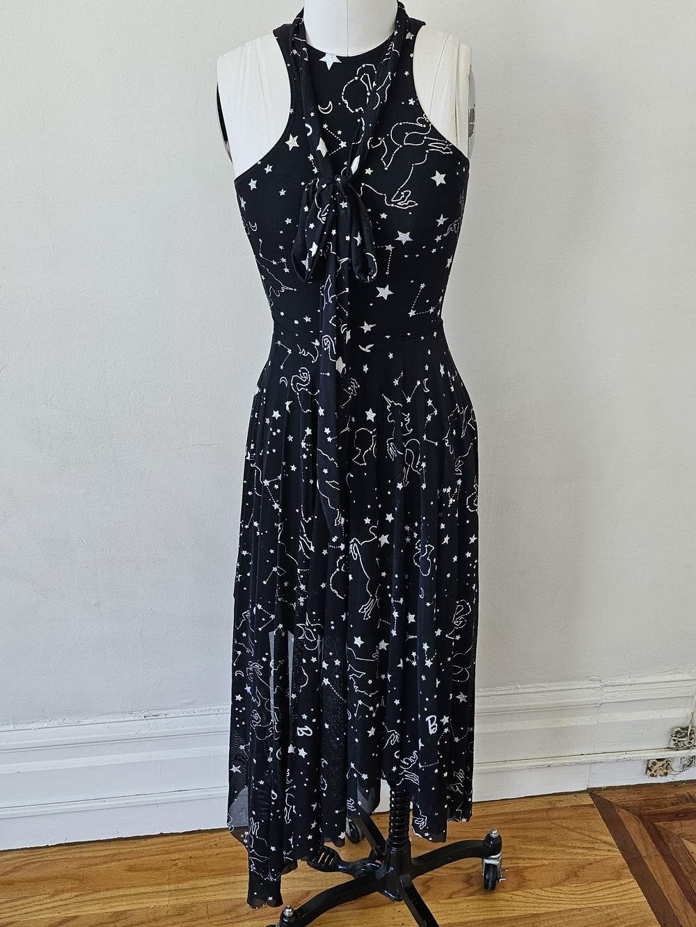 Black Midi Dress with White Constellation Print - Picture 3 of 5